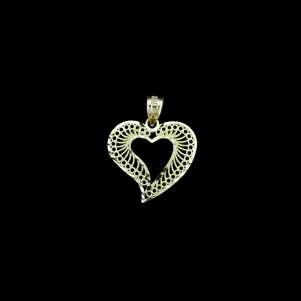 10K Yellow Gold Diamond Cut Heart Pendant